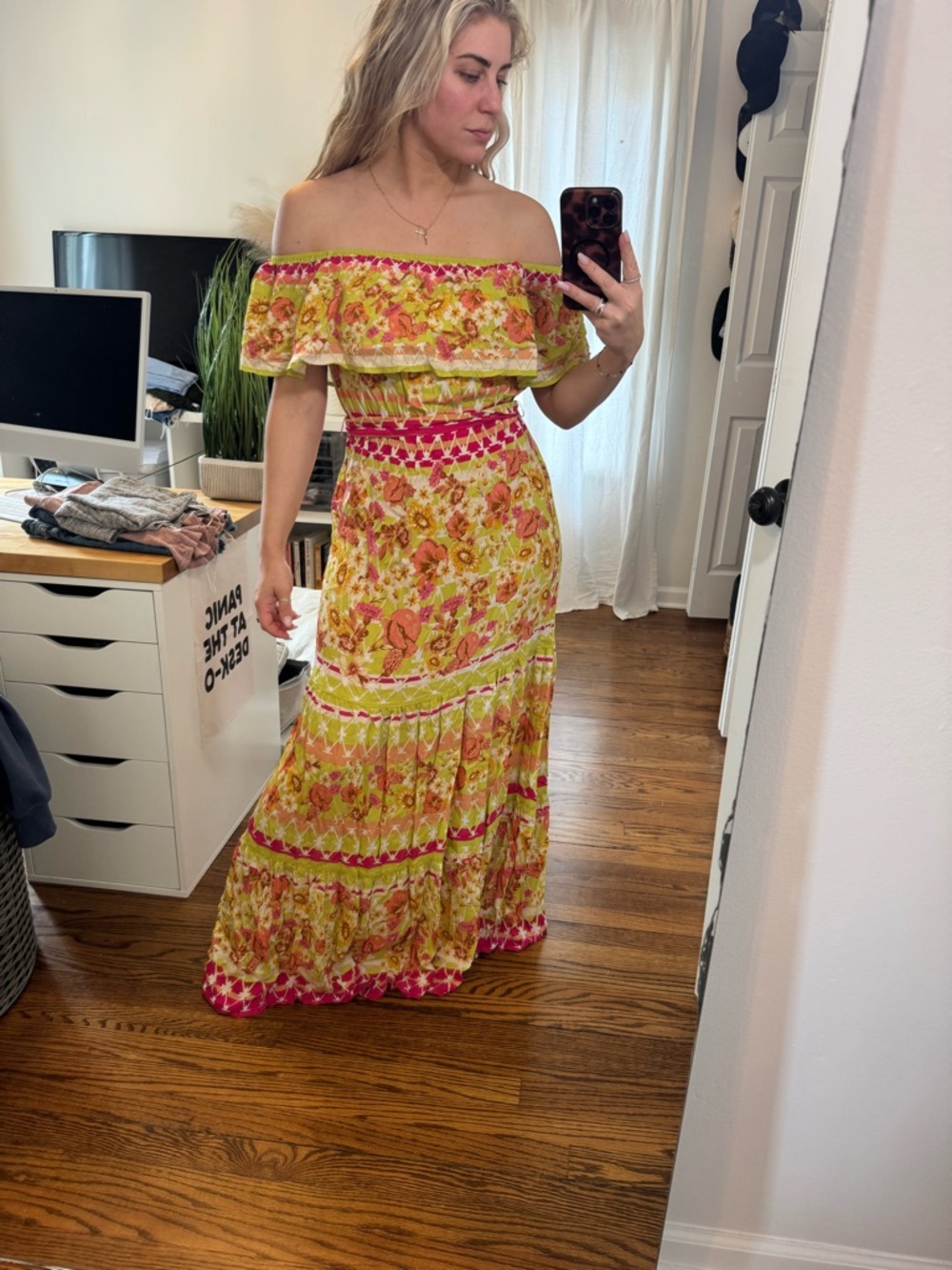 Off-Shoulder Floral Maxi Dress in Yellow and Pink - Picture 2 of 3